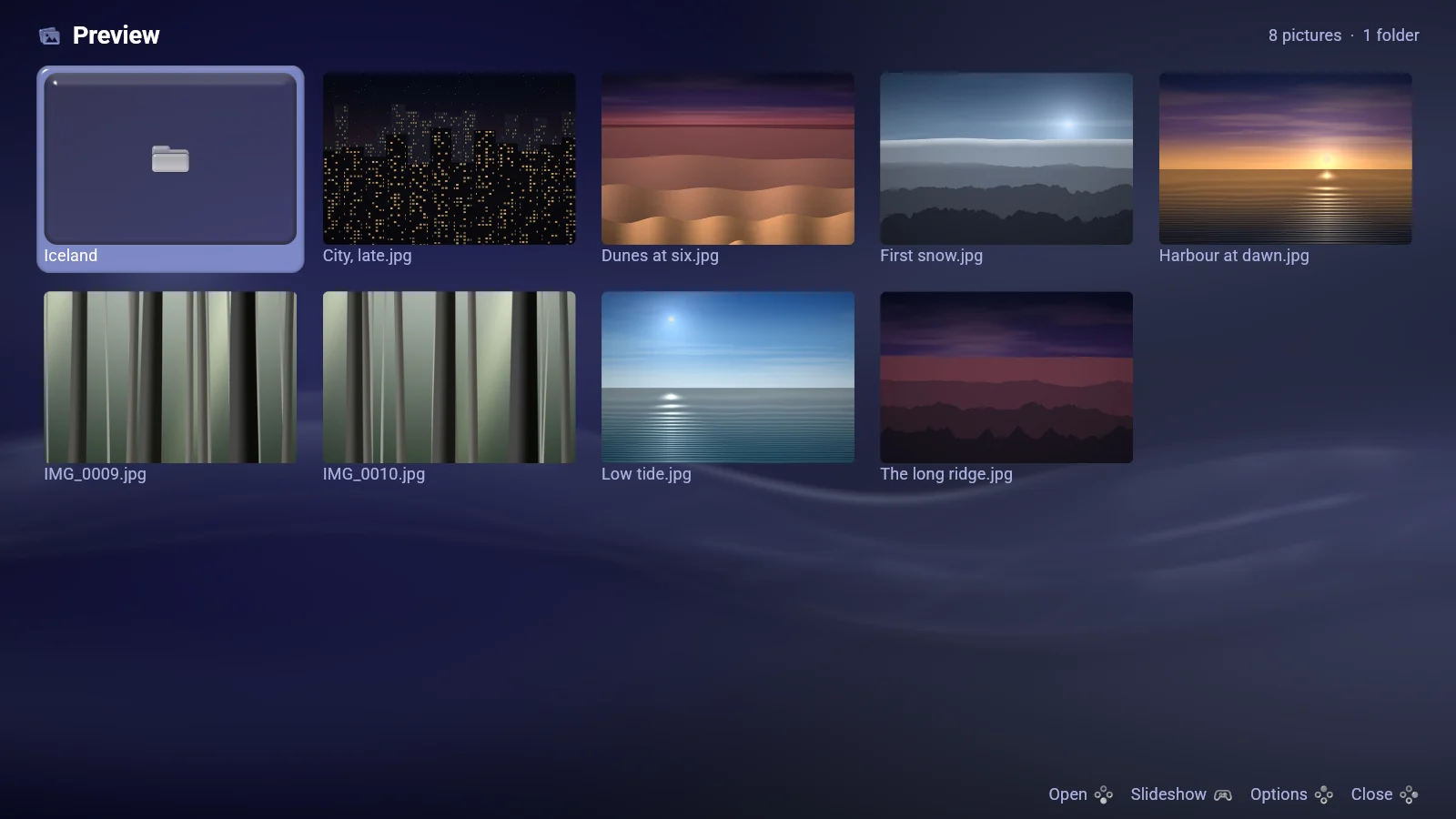 Imagonsole's folder of photographs as a grid of thumbnails
